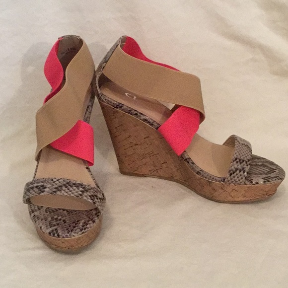 Snakeskin and neon platform sandals